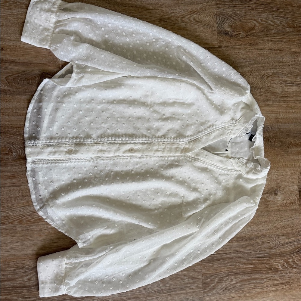 Lulu's Delightful Charm White Swiss Dot Button-Up Long Sleeve Top - Picture 2 of 5